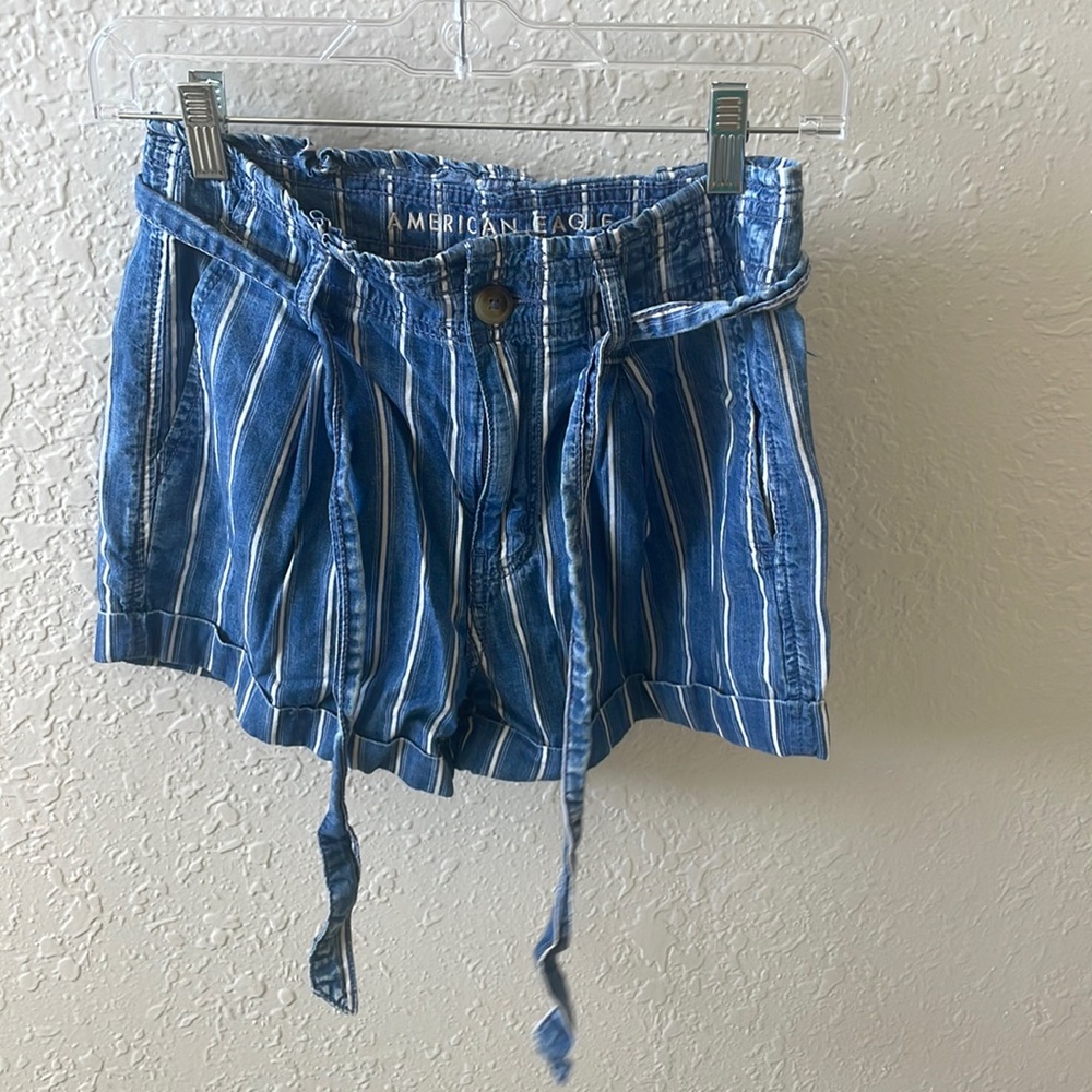American Eagle Blue & White Striped Cinched with Tie